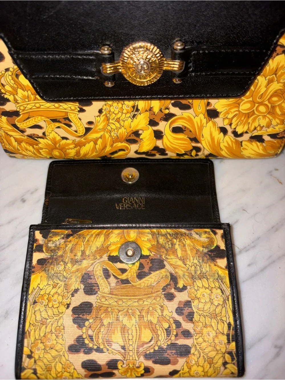 Versace Baroque Kelly Top Handle Flap 2way Crossbody Bag 1VER822K and Wallet Set - Picture 12 of 16